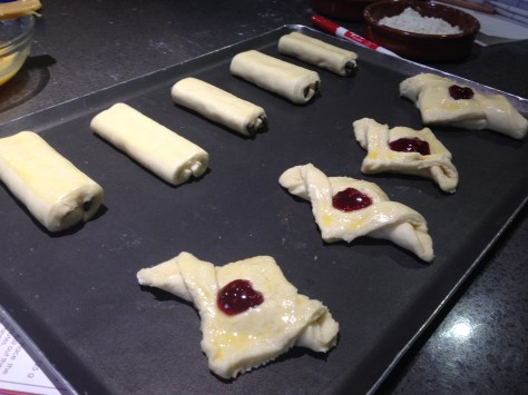 Pain au chocolat in the back, and something the teacher called a "basket" with the jelly in it